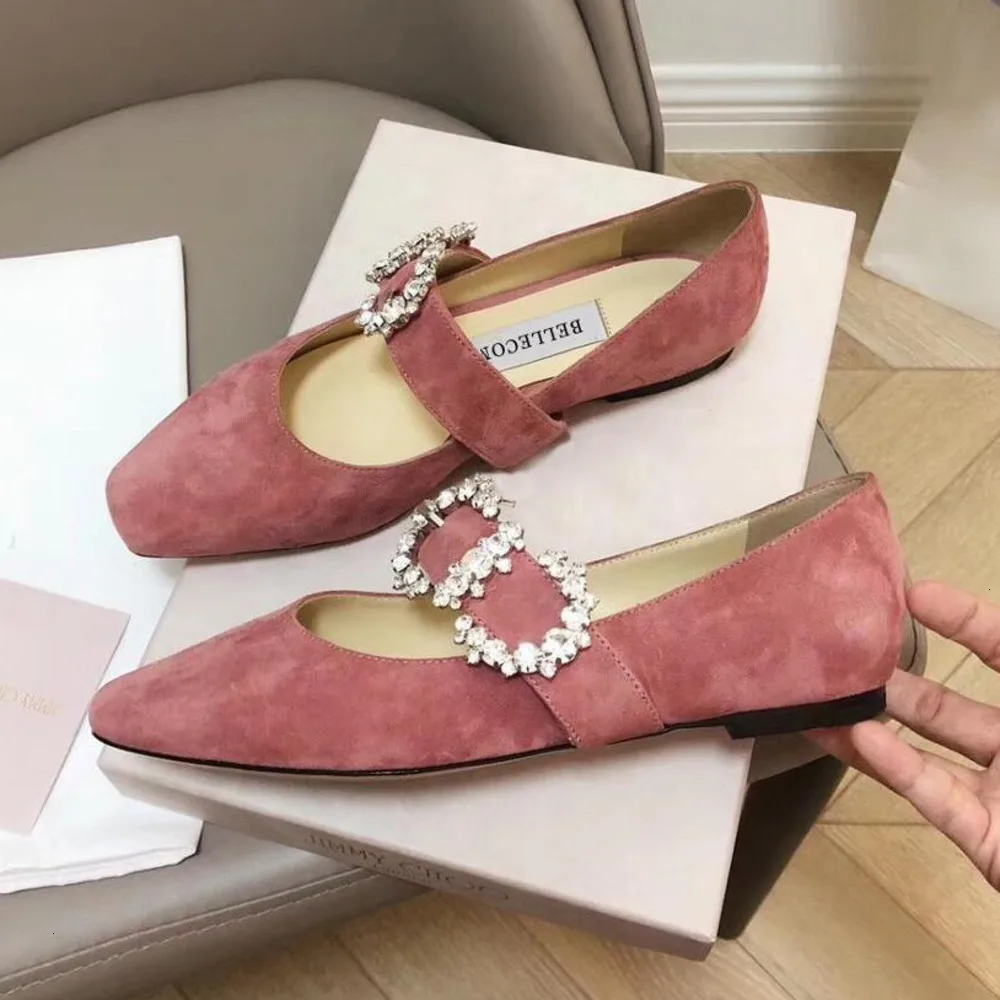 

2019 Early autumn 2019 new sheepskin rhinestone buckle flat Mary slo-toe ballet flats