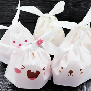 

50pcs/Lot Bread Bag Cute Long Ears Rabbit Plastic Candy Gift Bags Food Container Dessert Packing Wrapping Bags Food Storage Bags