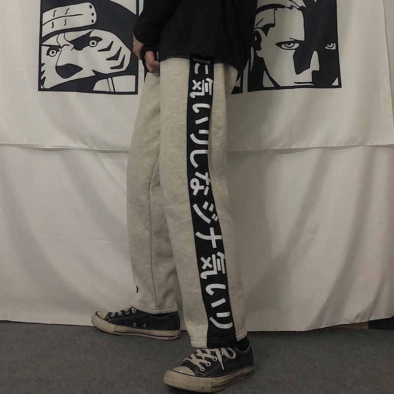 Neploe, длинные штаны с принтом японских букв,, женские, мужские, Harajuku, флисовые прямые брюки, пэчворк, корейские штаны, 55610