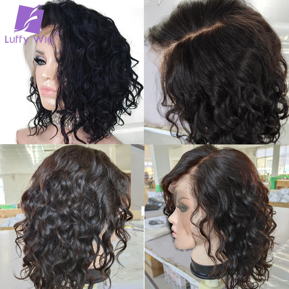 13x6 Short Water Wave Bob Wig Hd Transparent Lace Front Human Hair Wigs Preplucked For Women Remy Brazilian Wig LUFFY