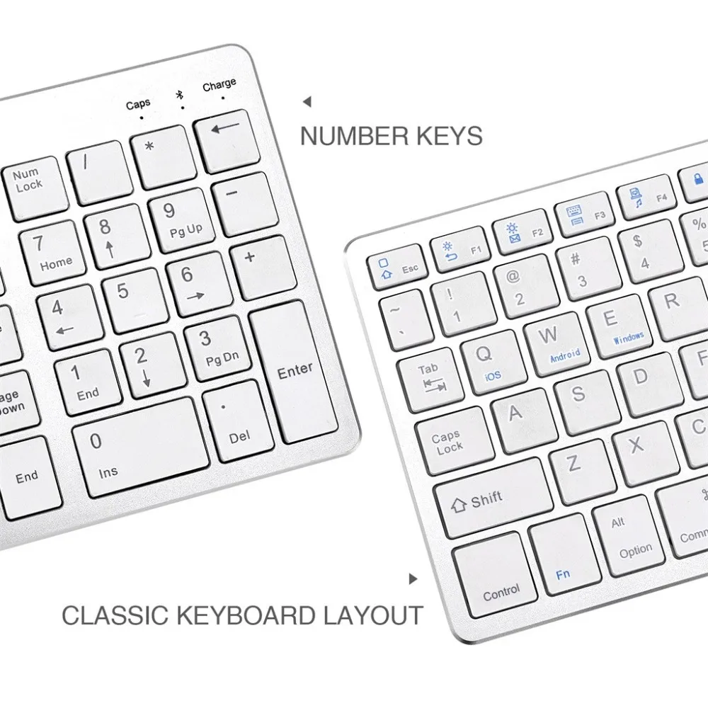 Bluetooth клавиатура перезаряжаемая портативная BT беспроводная клавиатура с номером для ПК ультра маленькие ярлыки и противоскользящий дизайн