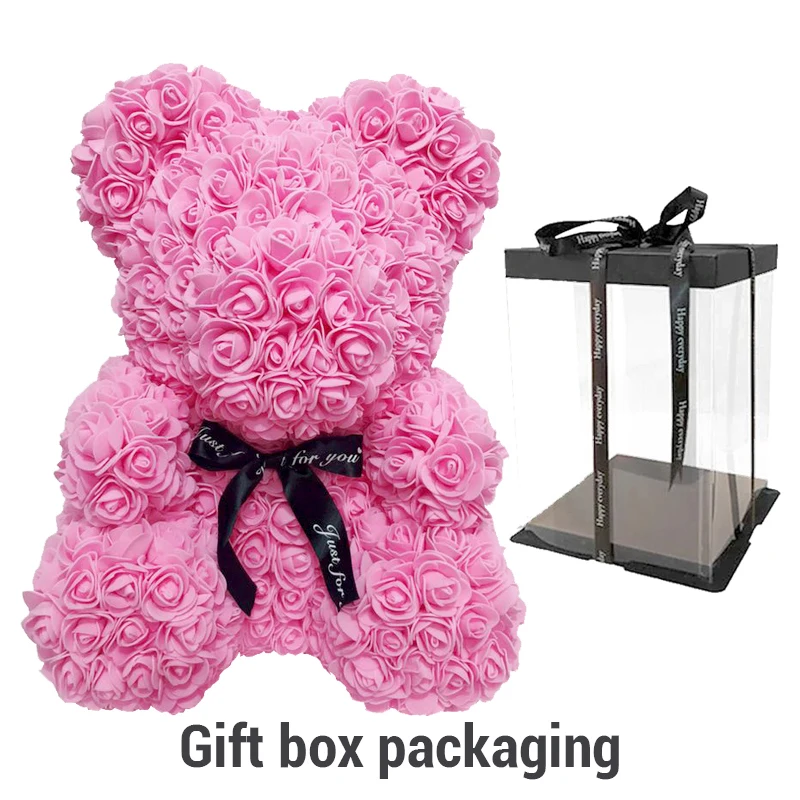 pink with box Прямая поставка 40 см плюшевый мишка розы Искусственные цветы PE розовый Мишка для женщин День Святого Валентина Свадьба Рождество Подарочная коробка домашний декор - Цвет: pink with box
