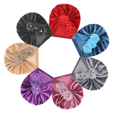 2020 Solid Color Flowers Hat Baby Headbands Soft Comfortable Velvet Turban Children Kids Hair Accessories Girl Headwear | Детская одежда