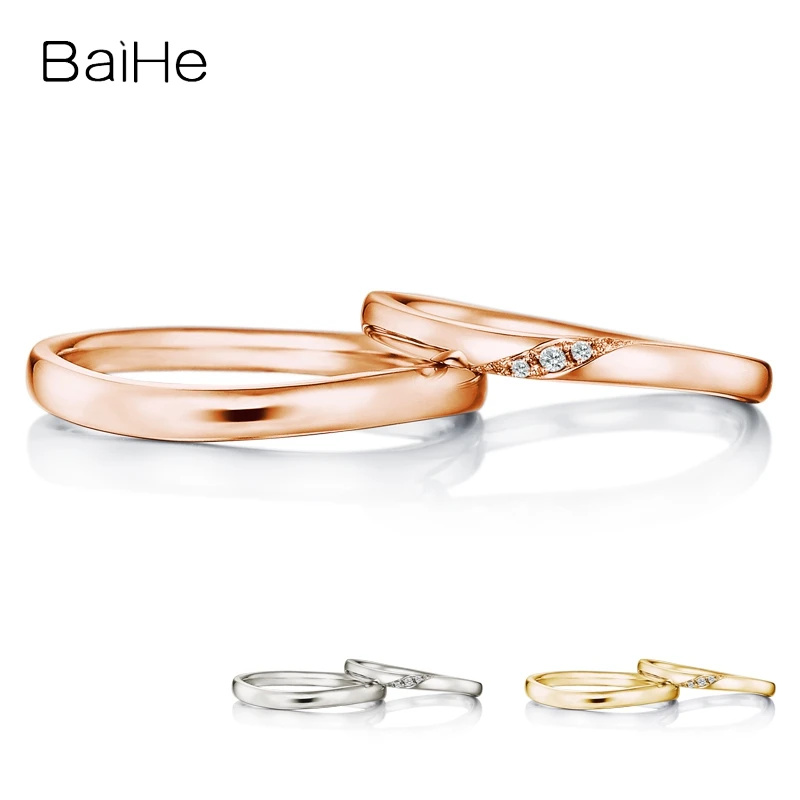 BAIHE Solid 18K White Gold H/SI Round Natural Diamond Ring Women Man Trendy Fine Jewelry Making Wedding Band Couple | Украшения и