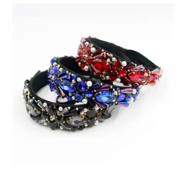 

women 2019 Baroque personality women gems handmade sewing pearl headbands geometric hairbands