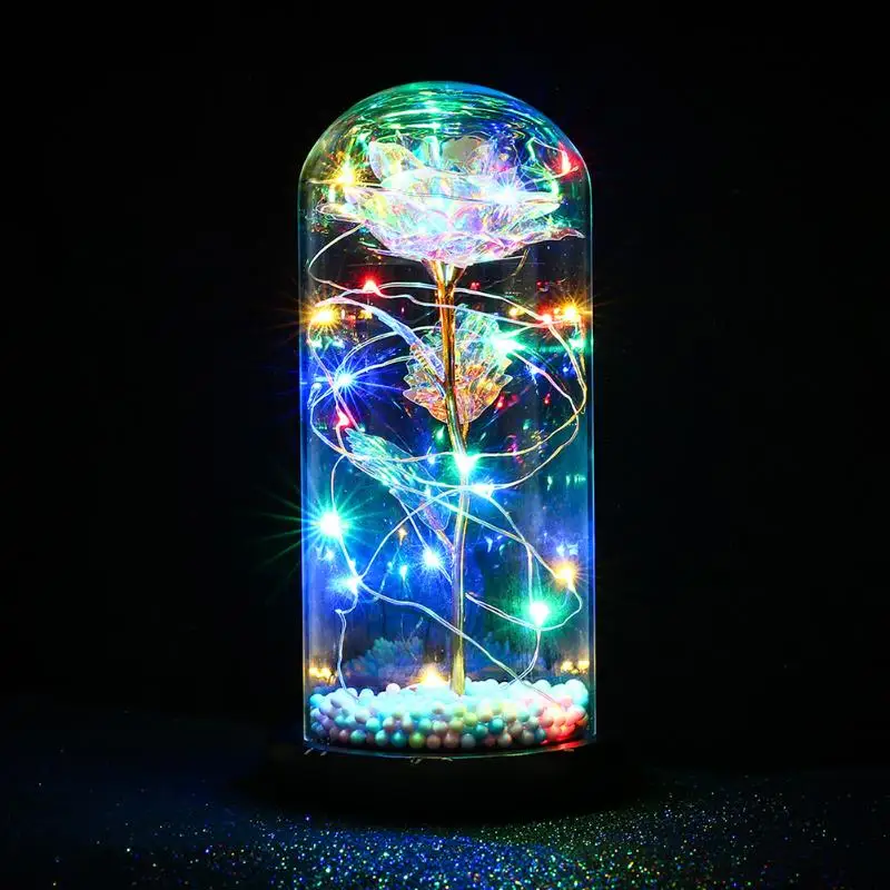 20LED креативный ночник цветной золотой фольги розы стеклянная крышка купол украшение батарейный медный провод сказочные гирлянды