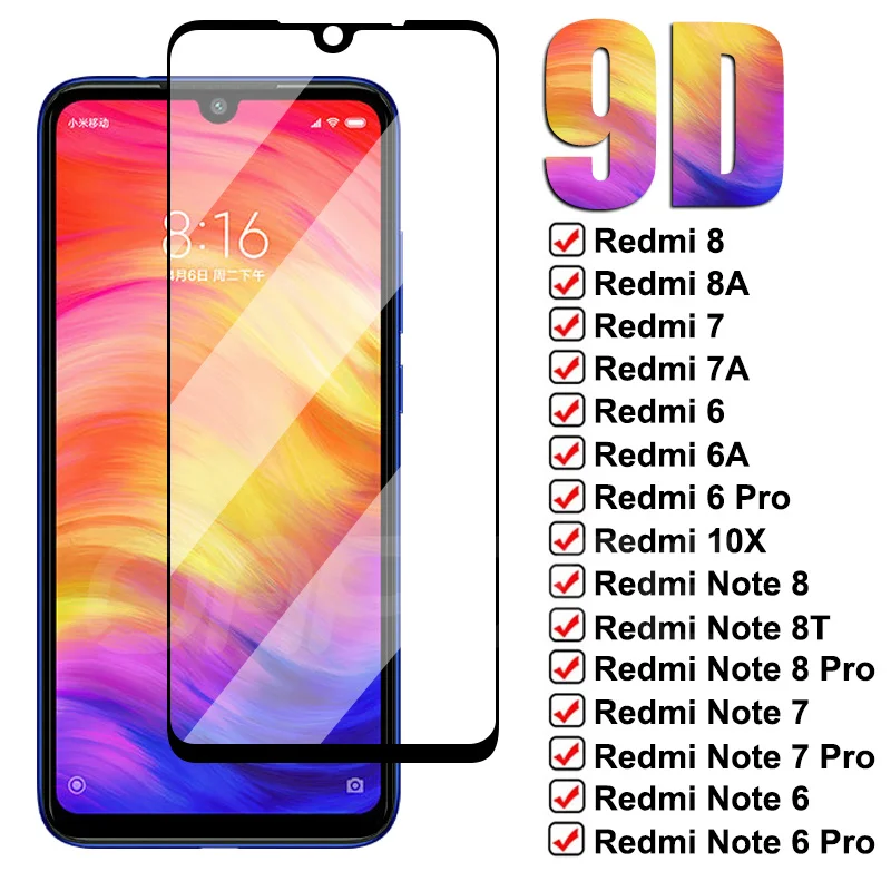 9D полное закаленное стекло для Xiaomi Redmi 8 8A 7 7A 6 6A K30 10X Защита экрана Note 8T Pro Защитная