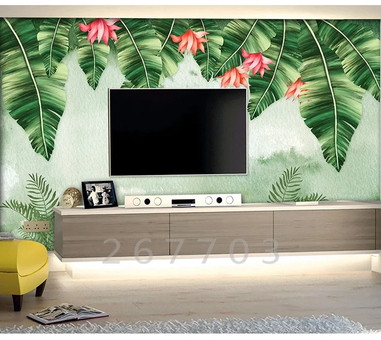 Акварельные банановые листья текстура настенное покрытие Фреска художественные обои для гостиной ТВ диван спальня домашний Декор 3D Наклейка на стену