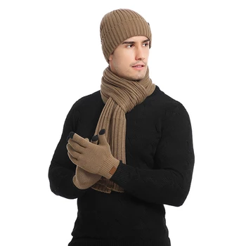 

3pcs Knitted Woolen Thickened Scarf Hat Gloves Breathable Warm Set for Women Men -MX8