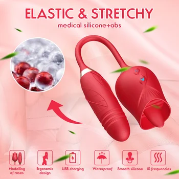 Rose Oral Lick Breast Vibrator Tease Nipple Clitoris Stimulator Vaginal Anal Plug Masturbation Massager Adult Sex For Toys Women 5