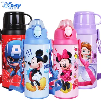 

Disney Mickey Minnie Marvel Child Insulation Cup with Straw Strap Double Cover Dual-use Cup Drop Water bottle Spiderman frozen