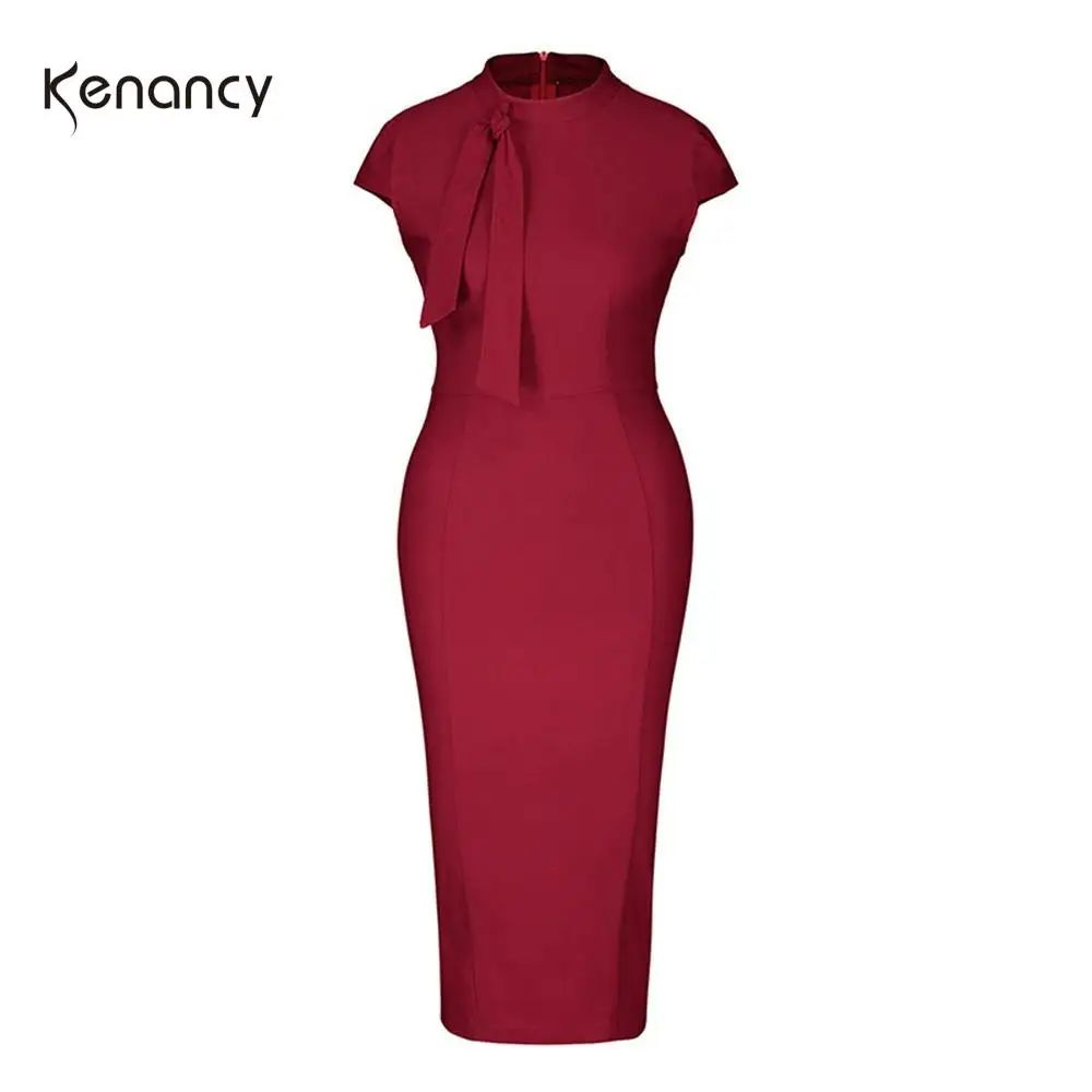 Kenancy женское офисное платье с коротким рукавом эластичное карандаш повседневное