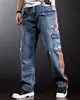 Multi-Pocket Loose Cargo Jeans Men Straight Fashion Wide-Legged Denim Pant Patchwork Baggy Jeans Size 29-40 4