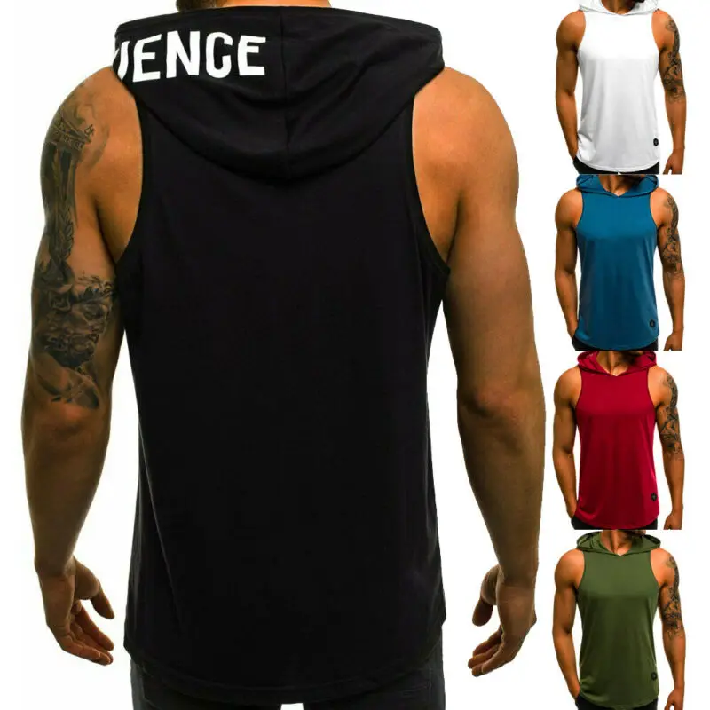 New Running Vest Gym Clothing Fitness Tank Top with hooded Men Bodybuilding Stringers Workout Singlet Sport Sleeveless T Shirt | Мужская