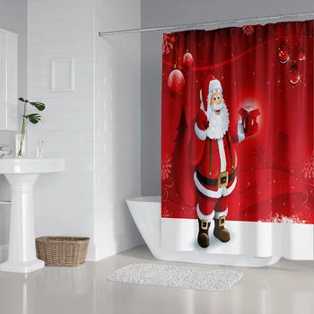

New Shower Curtain Home Christmas Decoration Non Slip Rug Toliet Cover Bath Mat Christmas Bathroom Curtain