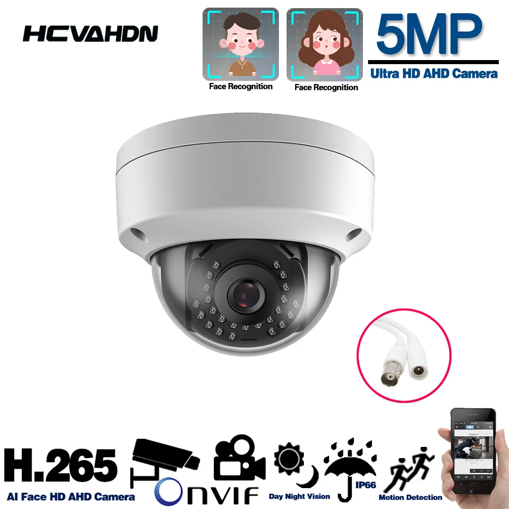 

H.265 5MP Surveillance CCTV Camera Waterproof Vandalproof 5MP HD Camera Face & Motion Detection IR Night Vision Dome AHD Camera