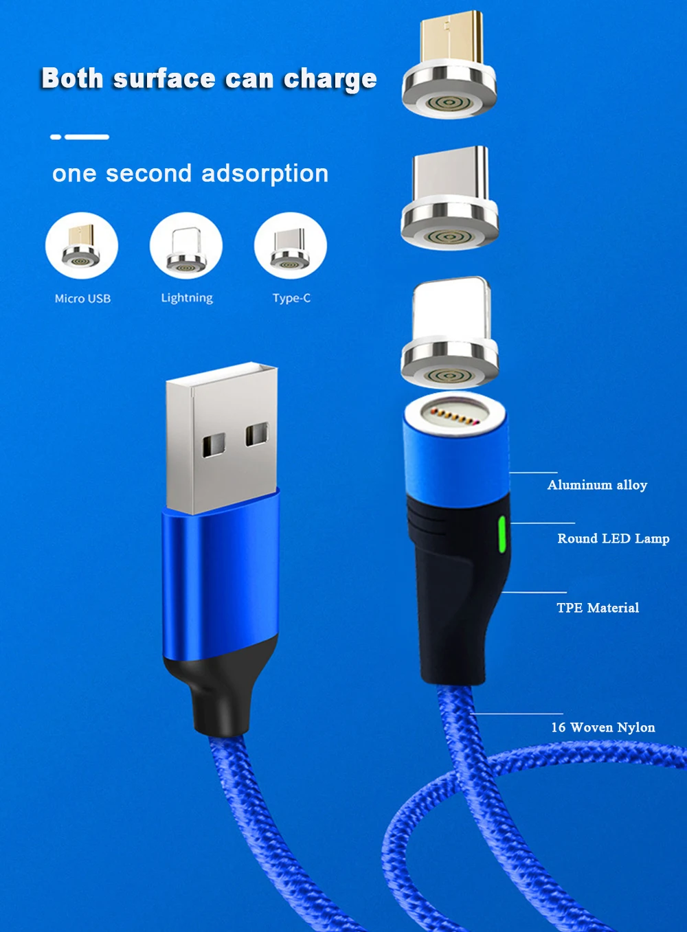 Круглый световой индикатор Магнитный usb-кабель для быстрой зарядки Тип C для iOS Android тканые 3-в-1 мобильный телефон USB кабель для передачи данных кабель