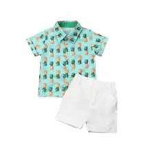Дети для маленьких мальчиков комплект одежды для детей, летние шорты с длинными рукавами в джентльменском стиле рубашка с изображением ананаса шорты пляжный костюм из 2 предметов, одежда для детей