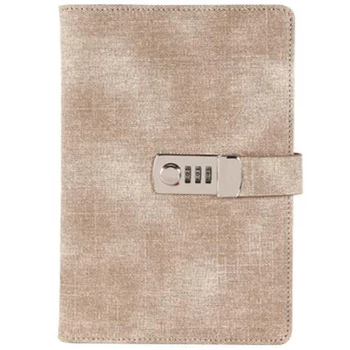 

Khaki A5 Cute Locked Password Leather Notepad Agenda Book Notebook Notebook School Stationery