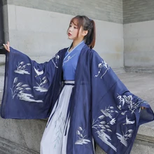 Японское женское платье для бусидо, пальто и платье с длинным рукавом и манжетами, японский халат для девочек с принтом журавля