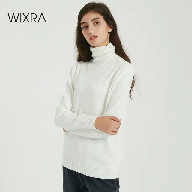 US $12.00 Wixra Women Soft Solid Knitted Sweaters Ladies Long Sleeve Casual Turtleneck Basic Sweater Pullover