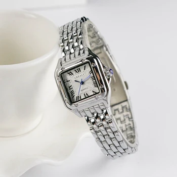 Women’s Fashion Square Watches 2021 Brand Ladies Quartz Wristwatch Classic Silver Simple Femme Steel Band Clock Zegarek Damski