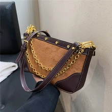 

Winter Retro Suede Baguette Crossbody Shoulder Bags For Women Unique Design Studded Chain Small Ladies Purses And Handbags 2021
