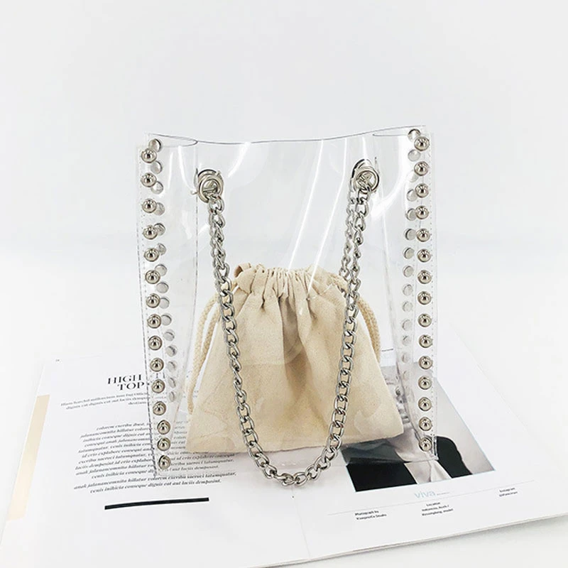 

2019 Summer Beach Transparent Jelly Bags For Women Shoulder Bag Luxury Handbags Women Bags Designer Chain Bag Clear Handbag Sac