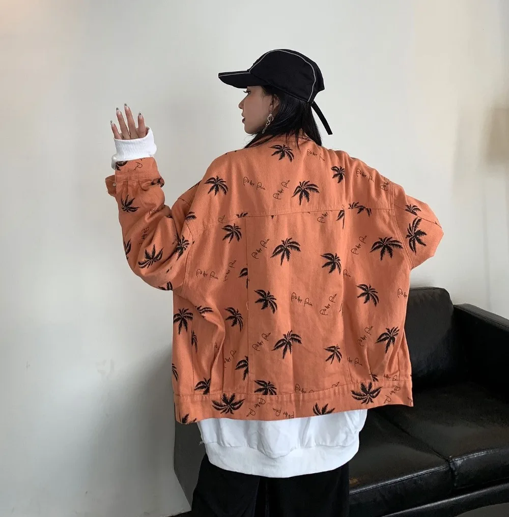 Harajuku vintage long-sleeved jacket female autumn new Korean fashion oversize loose maple leaf BF denim casual female jacket