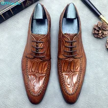 QYFCIOUFU/мужские строгие туфли из натуральной кожи; оксфорды для мужчин; коллекция года; свадебные Мужские броги; офисные туфли; Мужская обувь из крокодиловой кожи