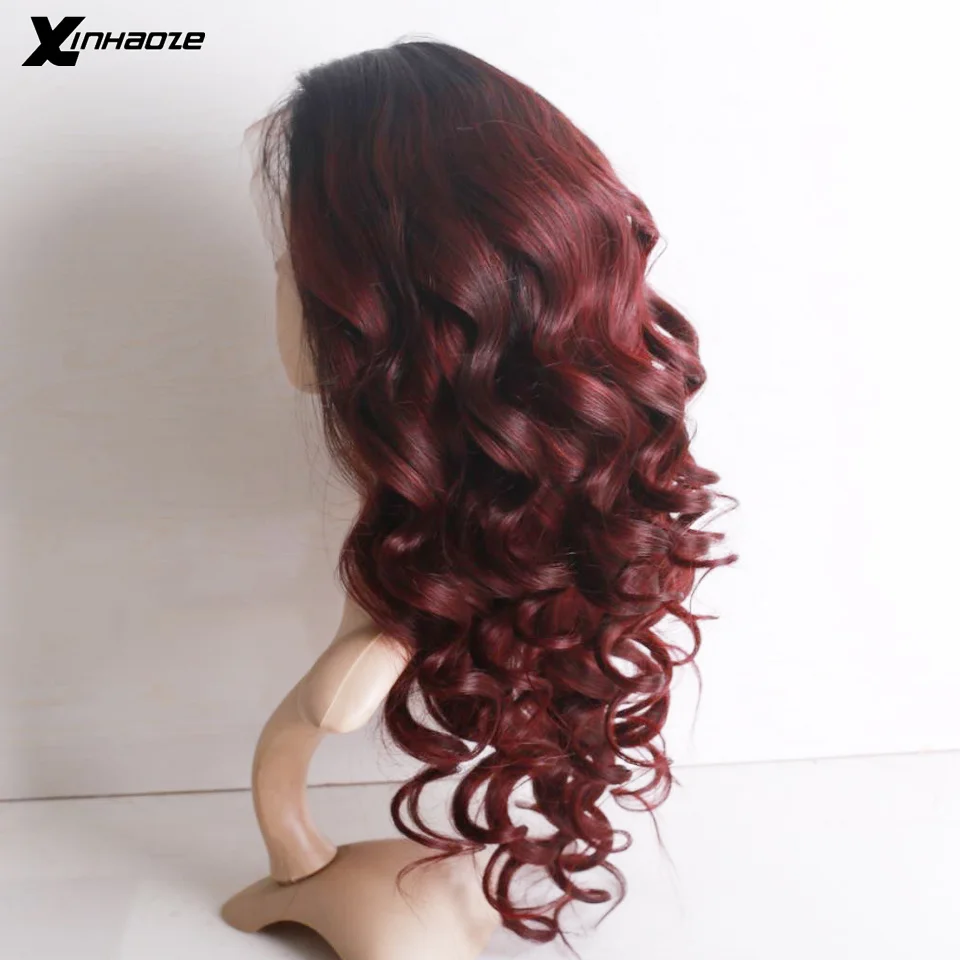 1B/бордовый Омбре цвет кружева передние человеческие волосы парик с детскими волосами объемная волна бразильские волосы remy парик шнурка 130% плотность