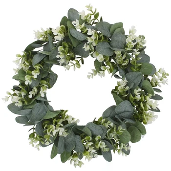 

AFBC Faux Boxwood Wreath 12.9Inch Artificial Green Leaves Wreath for Front Door Hanging Wall Window Wedding Party Decoration