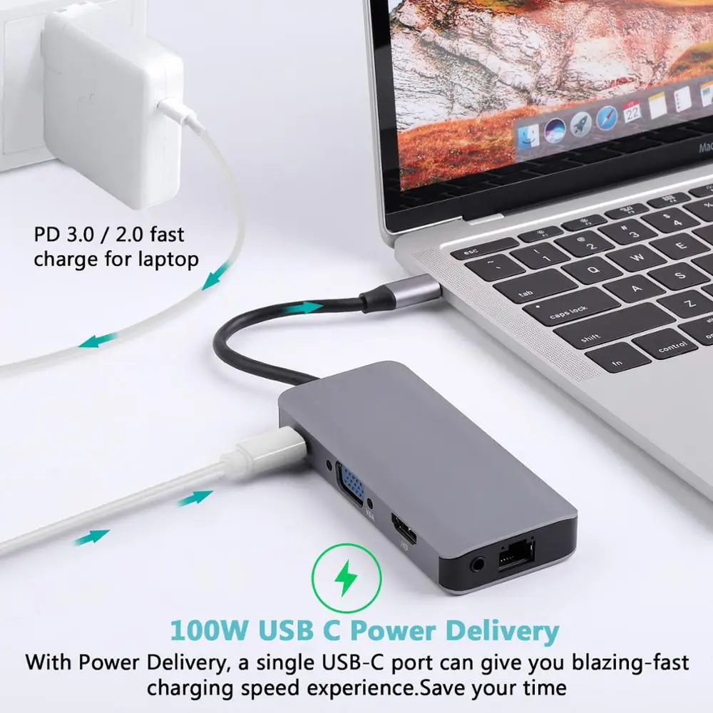 9 в 1 USB концентратор для C 4K HDMI VGA 3 0 AUX адаптер док станция MacBook Pro/Air Huawei Xiaomi Samsung S9 S8