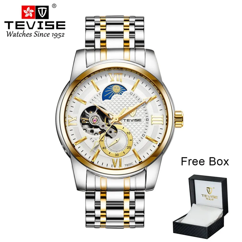 

TEVISE Men's Mechanical Watch Stainless Steel Belt T805c 4 Pointer Needle Box Packaging Luminous Mechanical Watch Waterproof