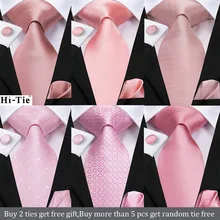 Hi-Tie Silk Mens Wedding Tie Peach Pink Solid Gift Necktie For Men Fashion Design High Quality Hanky Cufflink Set Business Party