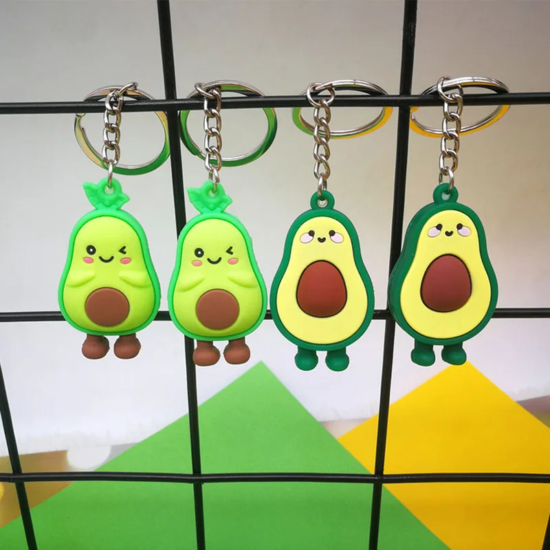 Cute Simulated Fruit Avocado Keychain Soft Resin Smiling Avocado Keyrings Couple Jewelry Women Fashion Wedding Party Small Gift