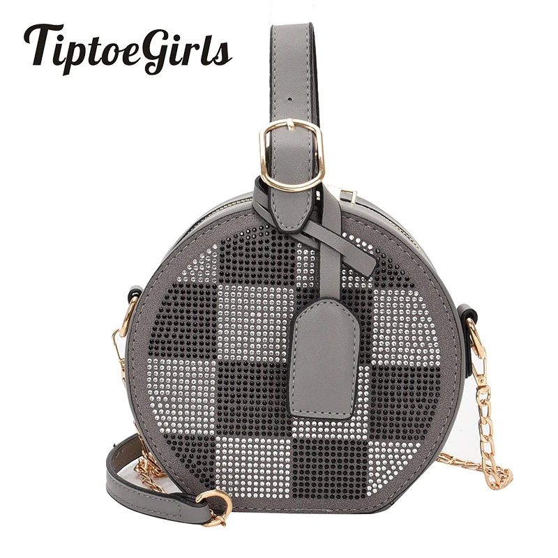 

Drum Type Ladies Shoulder Bag with Bright Diamonds 2019 Winter New Fashion Messenger Bag Casual Luxurious Women Handbag