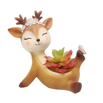 

Hot Sale Deer Flower Pot Model Figurines Resin Craft Cute Pot Desktop Miniature Decoration Garden Accessories Birthday Gift