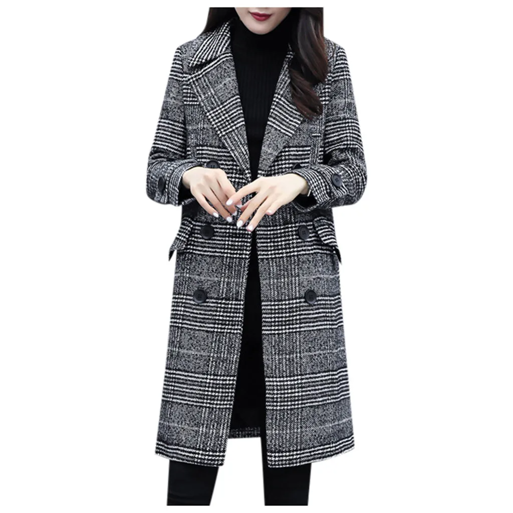 Женское зимнее пальто с отворотом и пуговицами, длинный рукав, длинный плащ, куртка, Женская Большие размеры, S-3XL, верхняя одежда, casaco feminino