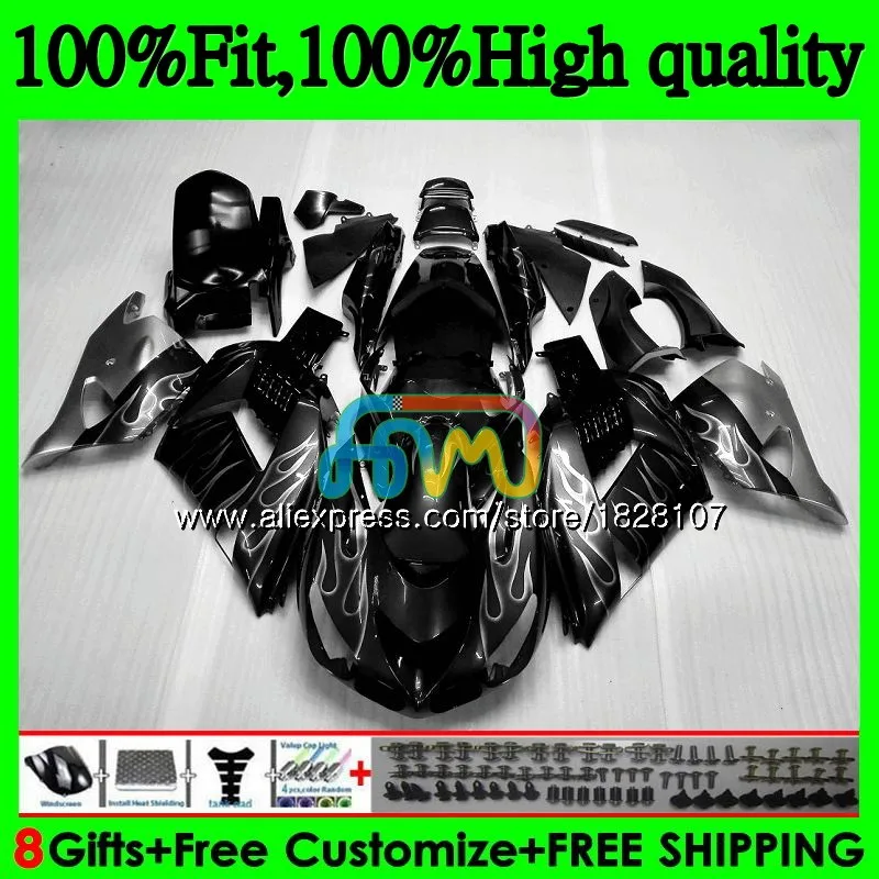 Инъекции для KAWASAKI ZX 14R ZX14R 06 07 08 09 10 11 21BS. 117 ZZR1400 серебристо-черного цвета ZX-14R 2006 2007 2008 2009 2010 2011 обтекатель