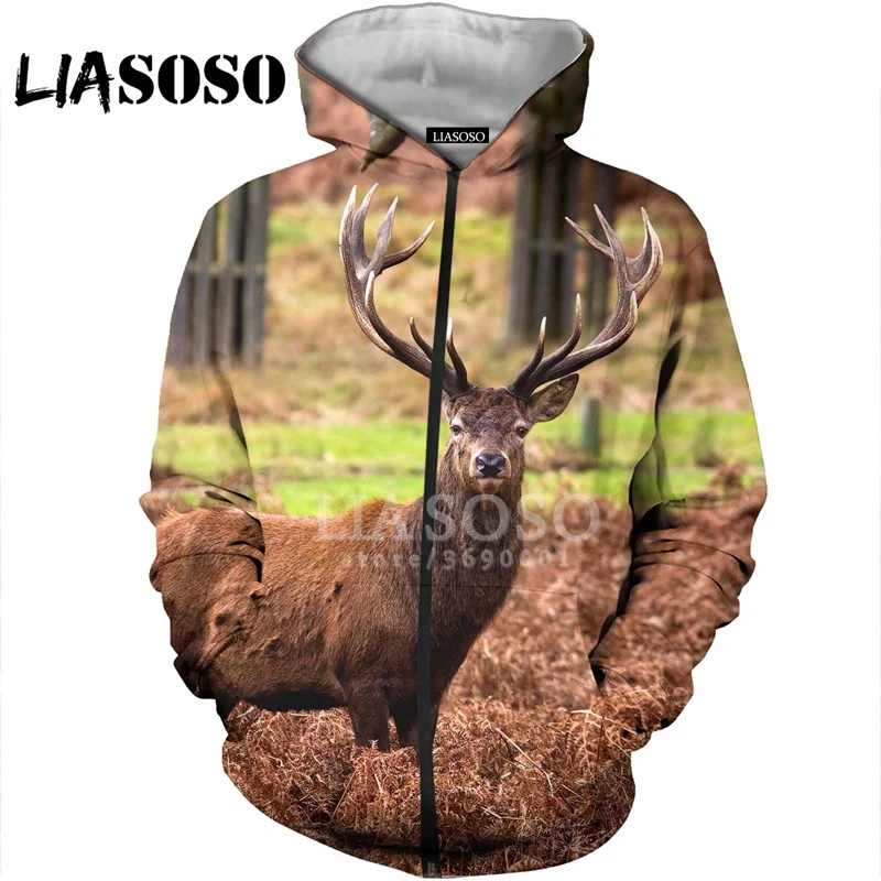LIASOSO 3D принт унисекс милый олень рога лося в лесу толстовки на молнии куртка Повседневная Хип Хоп Уличная X2738 - Цвет: 5