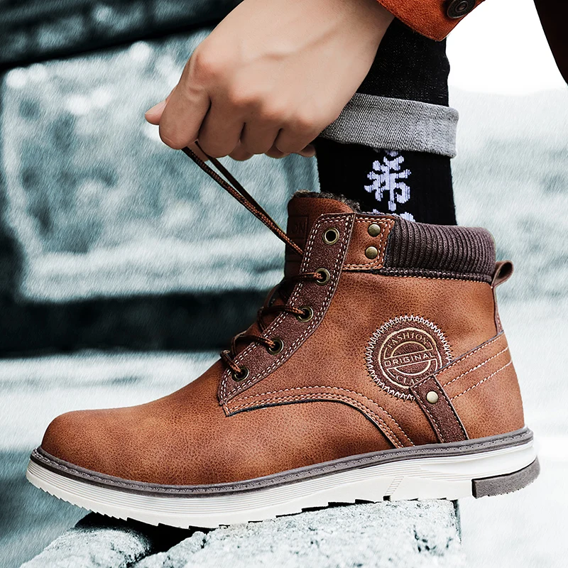 Men Outdoor Waterproof Boots Sneakers Ankle Working Footwear Mens Shoes Plus cotton warm Brand Autumn Winter Work | Обувь