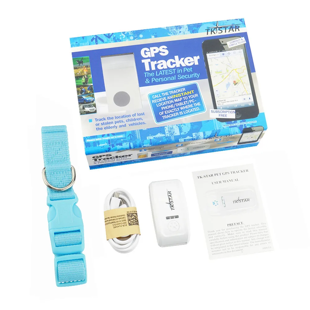 TKSTAR мини домашнее животное gps трекер ожерелье GSM GPRS TK909 в режиме реального времени SOS отслеживание долгое время ожидания для собак кошек Домашние животные для детей - Цвет: blue with box