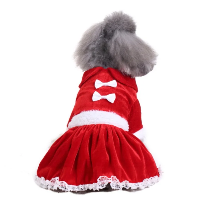 Рождественская юбка с бантом кружевное хлопковое рождественское платье для собак красные платья для собак теплое платье принцессы для собаки юбка