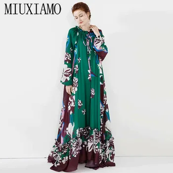 

MIUXIMAO Custom Plus Size Dress Summer Loose Maxi Dress New Arrival Flower Print Ruffles Cake Floor-Length Long Dress Women