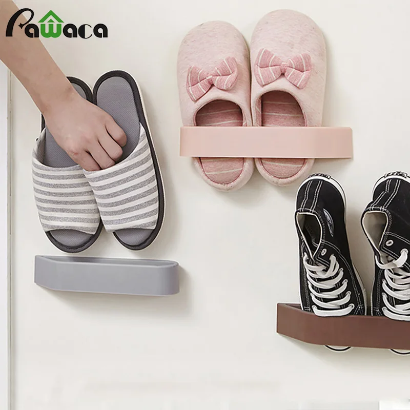 

Wall Mounted Shoe Rack Sticky Hanging Shoe Holder Hook Shelf Rack Storage Organizer Shoe Hanger Space Saving Shoe Storage Rack