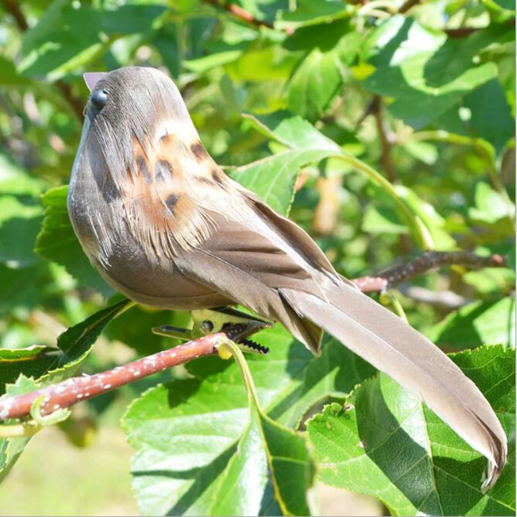 Artificial Bird Feathered Realistic Sparrow Garden Tree Decor Ornament/12Pcs