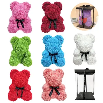 

HOT Valentines Day Gift 25cm Red Rose Teddy Bear Rose Flower Artificial Decoration Christmas Gifts Women Valentines Gift