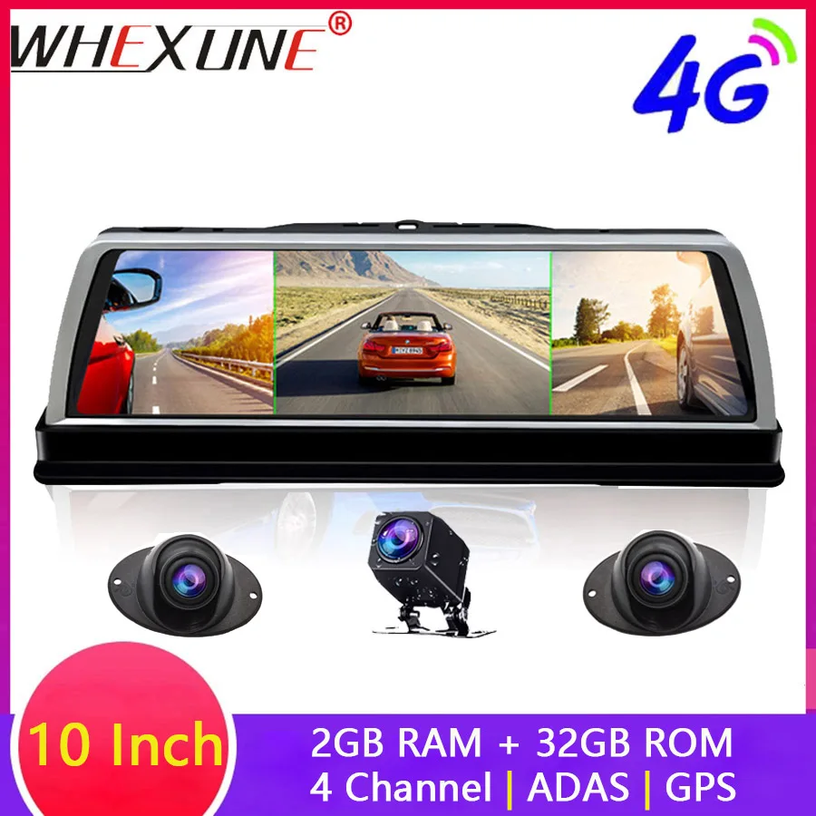 WHEXUNE 2 ram 32 rom видеорегистратор 1080P зеркало заднего вида для автомобиля 1" Android центральная консоль 4G Автомобильный видеорегистратор 360 ° запись 4 камеры Автомобильное Зеркало