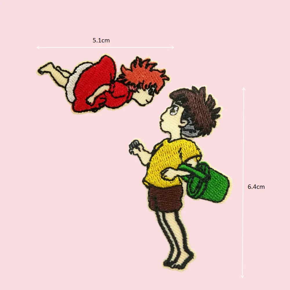 Ponyo на скале берегу моря Вышитая эмблема пришить клеевая заплатка Японские Аниме